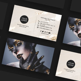 Klassi Modern guldfärgsfoto och Social-Logotyp Visitkort