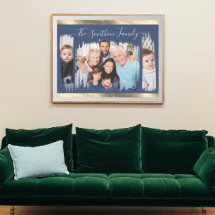 Klassi Modern Navy Blue Guld Lägg till din fotofam Poster
