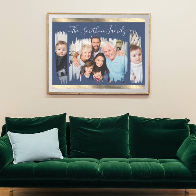 Klassi Modern Navy Blue Guld Lägg till din fotofam Poster (Skapare uppladdad)