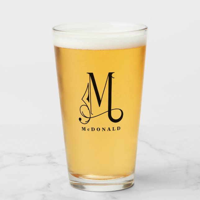 Klassi Monogram första M med glas med efternamn (Framsida fylld)