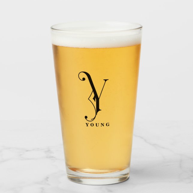 Klassi Monogram Första Y med Glass med efternamn Glaskopp (Framsida fylld)