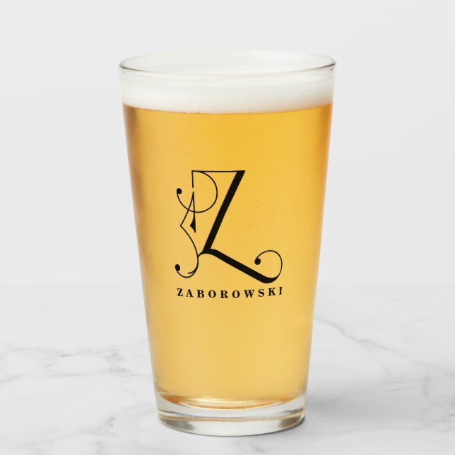 Klassi Monogram första Z med glas med efternamn (Framsida fylld)