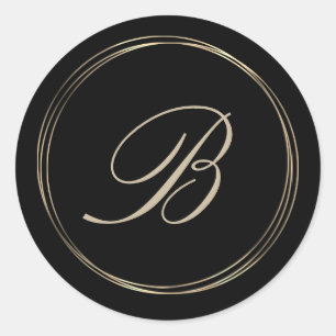 Klassi Monogram Guld Circles Classic Round Sticker Runt Klistermärke
