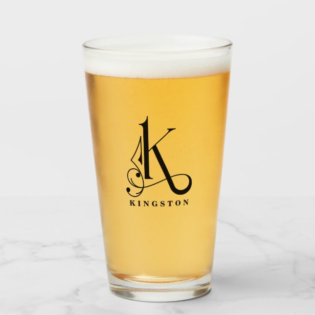 Klassi Monogram Inledande K med glas med efternamn (Framsida fylld)