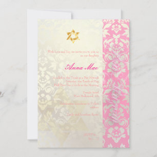 Klassi + Snyggt Skador Bat mitzvah/posant rosa Inbjudningar