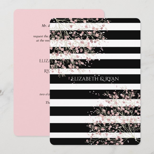 Klassi, Svartvit Rand, Cherry Blommar Inbjudningar (Fram/baksida)