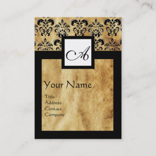 KLASSIC DAMASK PARCHMENT SQUARE MONOGRAM VISITKORT