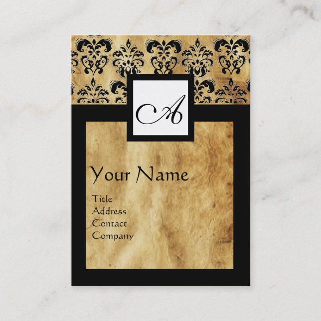 KLASSIC DAMASK PARCHMENT SQUARE MONOGRAM VISITKORT (Framsida)