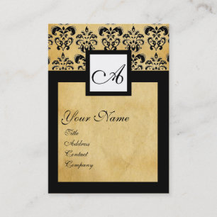 KLASSIC DAMASK PARCHMENT SQUARE MONOGRAM VISITKORT