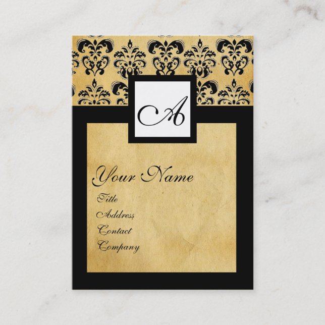 KLASSIC DAMASK PARCHMENT SQUARE MONOGRAM VISITKORT (Framsida)