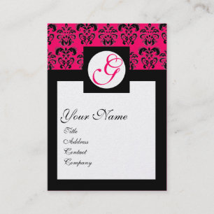 KLASSIC DAMASK SQUARE MONOGRAM, rosa fuchsia guld Visitkort