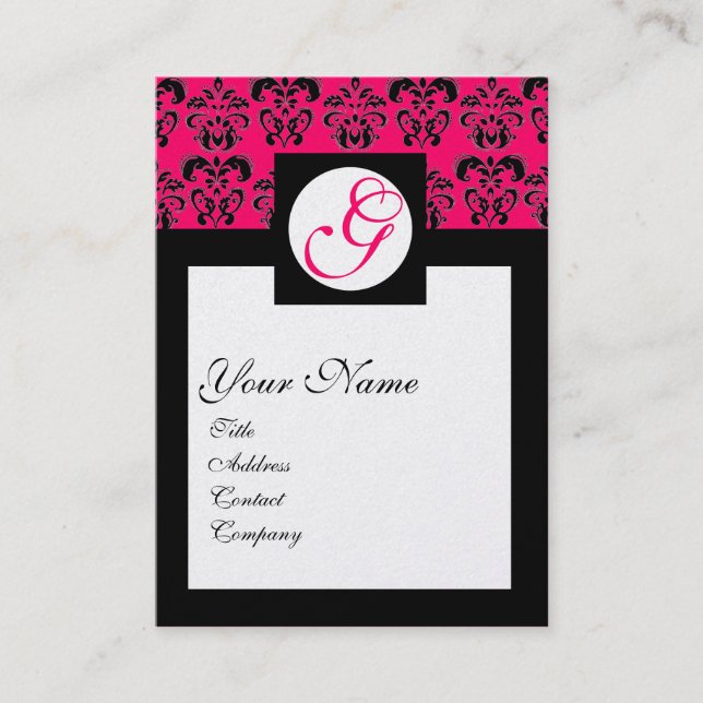 KLASSIC DAMASK SQUARE MONOGRAM, rosa fuchsia guld Visitkort (Framsida)