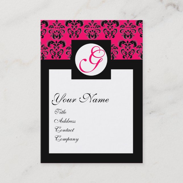 KLASSIC DAMASK SQUARE MONOGRAM, rosa fuchsia Visitkort (Framsida)