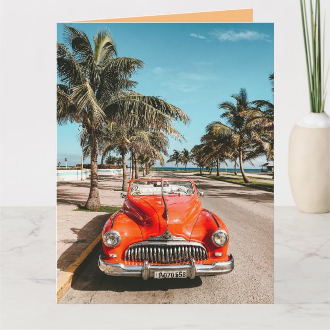 KLASSIC RED CAR BIRTHDAY Greeting Card Kort (Framsida)