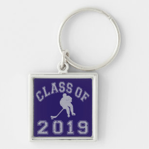 Klassificera av 2019 hockey - grå färg 2 fyrkantig silverfärgad nyckelring