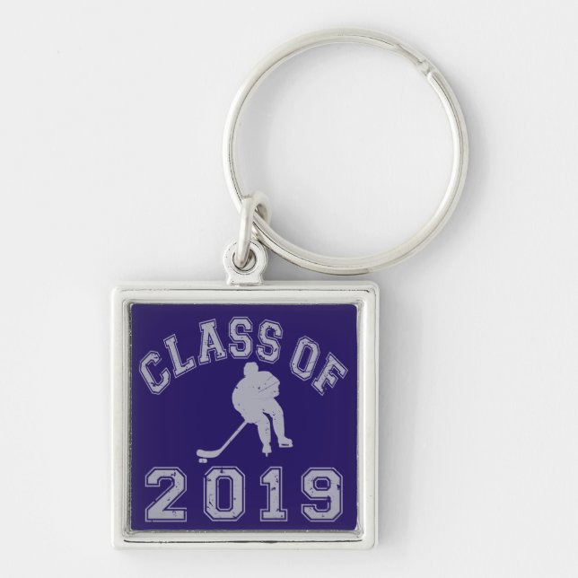 Klassificera av 2019 hockey - grå färg 2 fyrkantig silverfärgad nyckelring (Framsidan)