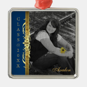 Klassificera av guld- prydnad för rullafotoblått julgransprydnad metall