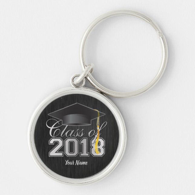 Klassificera av studentennyckelringen 2018 (blk & rund silverfärgad nyckelring (Framsidan)