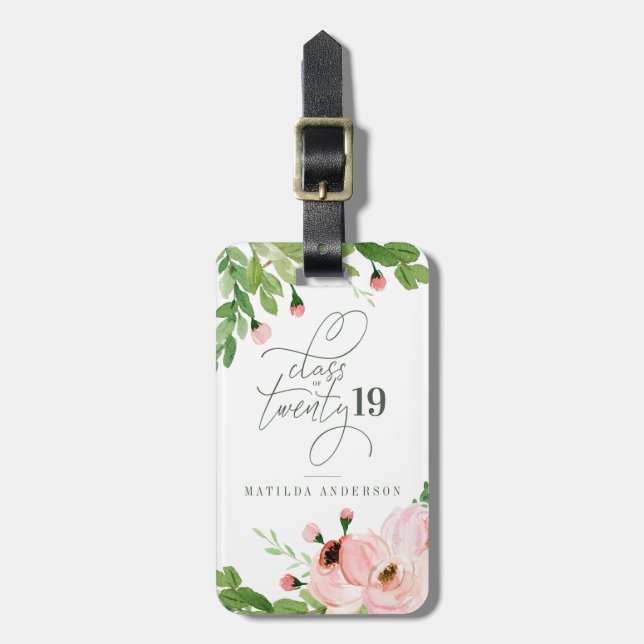 Klassificera av vattenfärgblommigtstudenten 2019 bagagebricka (Vertikal Framsida)