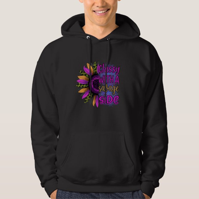 "Klassig med en vild sida" – Leopardtryck solros Hoodie (Framsida)