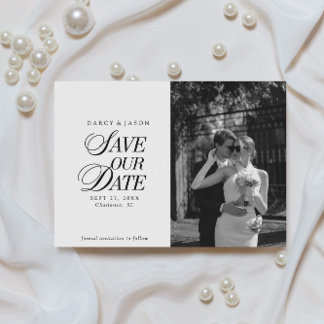 Klassig svart-vit elegant 'Save the Date'-kort Spara Datumet
