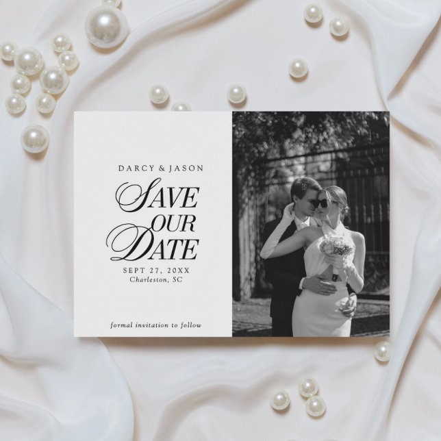 Klassig svart-vit elegant 'Save the Date'-kort Spara Datumet (Skapare uppladdad)