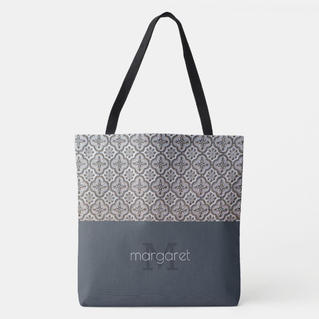 Klassig texturerad tote-bag med monogram tygkasse (Framsida)