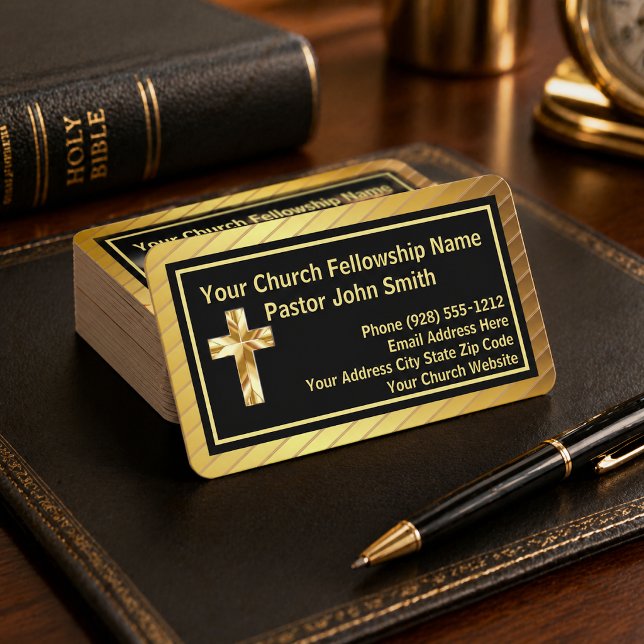 Klassiga kyrkopastorns visitkort i guld och svart (Please Note: the foil in this image is simulated, no metal is used. (Select rounded corner option))