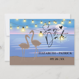 Klassigt minimalistiskt, solnedgång, flamingos spara datumet