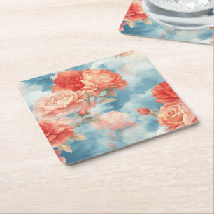 Klassiker - Ängla Rosa och Röda Rosor i mjuk molnf Underlägg Papper Kvadrat