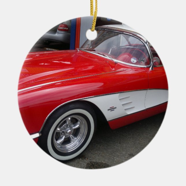 Klassiker Chevrolet Corvette Julgransprydnad Keramik (Framsidan)