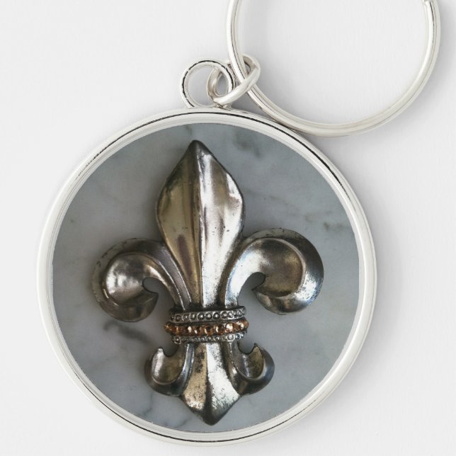 Klassiker Fleur de lis Keychain Rund Silverfärgad Nyckelring (Framsidan)