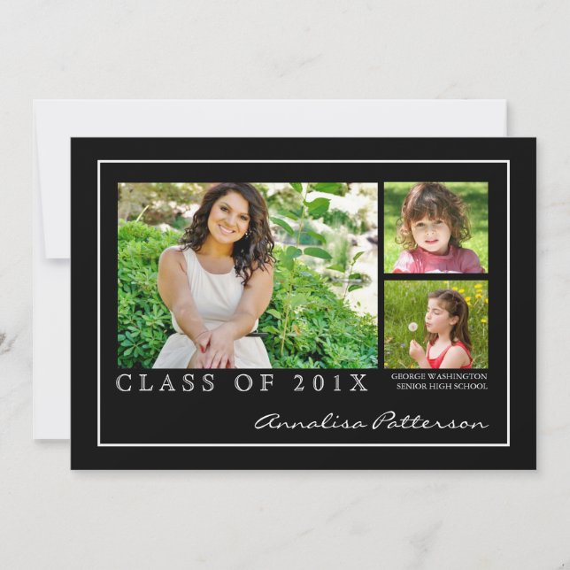 Klassiker- & för foto för elegantstudenten 3 inbjudningar (Framsida)