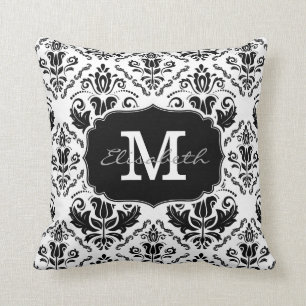 Klassiker och namn för Monogram för svart vit f Kudde