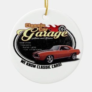 Klassikerbilgarage röda Camaro Julgransprydnad Keramik