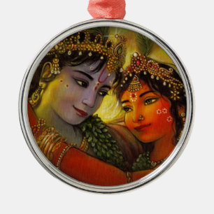 KLASSIKERMÅLNING FÖR RADHA KRISHNA JULGRANSPRYDNAD METALL