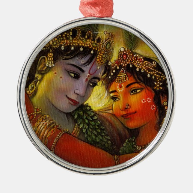 KLASSIKERMÅLNING FÖR RADHA KRISHNA JULGRANSPRYDNAD METALL (Framsidan)
