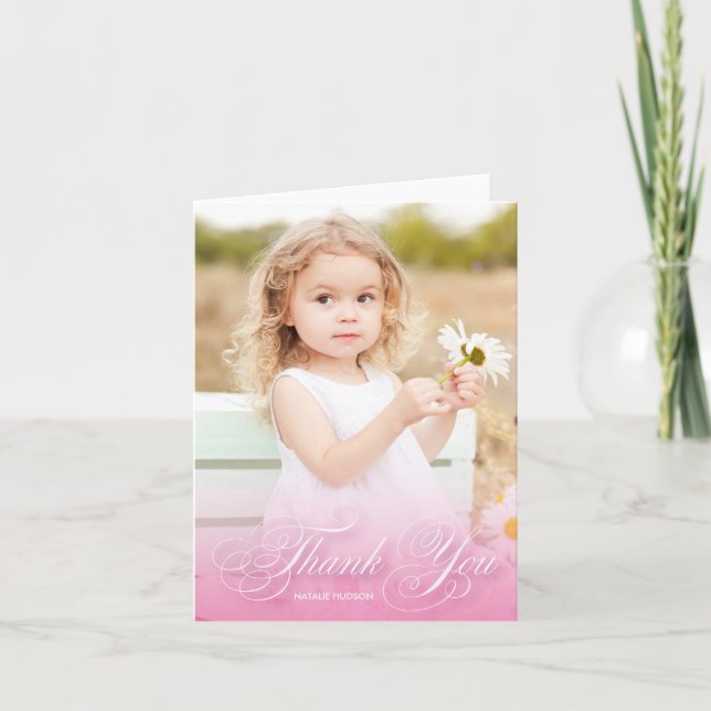 Klassikern Swirly skrivar rosor med tack för foto Kort (Framsida)