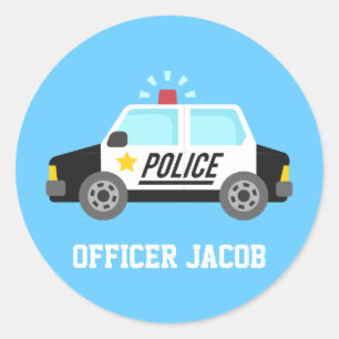 Klassikerpolisbil med sirennamn runt klistermärke