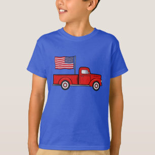 Klassikervarubillastbil med amerikanska flaggan tee