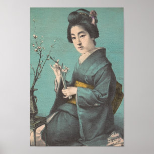 Klassikervintageporträtt av geishajapandamen poster