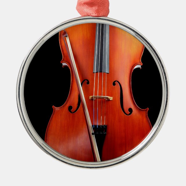 Klassikervioloncell på svart julgransprydnad metall (Framsidan)