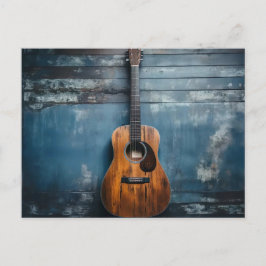 Klassische Gitarre an blauer rustikaler Holzwand Vykort