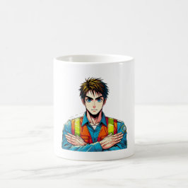 Klassische, weiße Tasse mit Manga-Sicherheitsfachm Kaffemugg