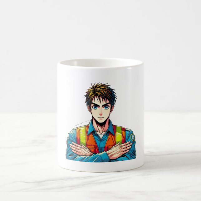 Klassische, weiße Tasse mit Manga-Sicherheitsfachm Kaffemugg (Center)