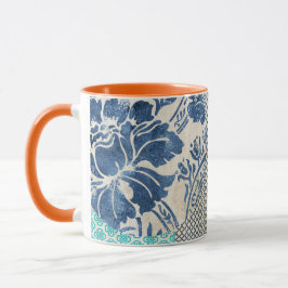 Klassisches Patchworkmuster in Indigo und Türkis Mugg