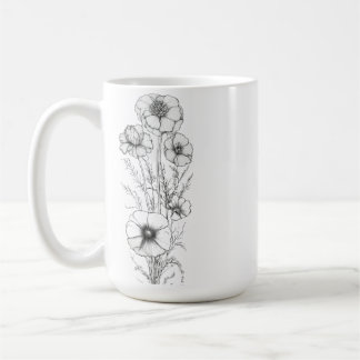 Klassisk 15 oz blommönstrad kopp med konturtecknin