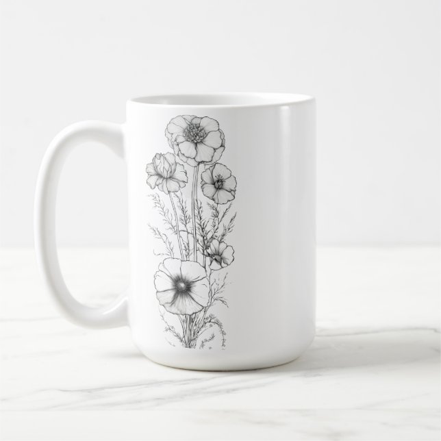 Klassisk 15 oz blommönstrad kopp med konturtecknin (Vänster)