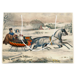 Klassisk 1853 Slädtur Currier Ives Landsväg Vinter