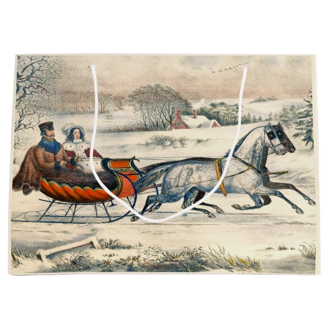 Klassisk 1853 Slädtur Currier Ives Landsväg Vinter (Framsidan)